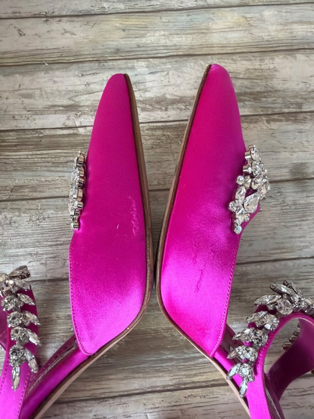Manolo Blahnik Lurum 90 Pink Satin Crystal Mule Heels w/Box & COA EU 40/US 9-9.5 - Picture 5 of 16